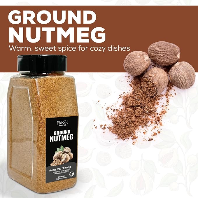 Fresh Finest Ground Nutmeg Powder, Best for Sweet & Savory Recipes, Premium Spice for Cooking and Baking, Kosher & Non-GMO - 17.63oz (500g)