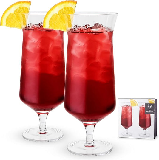 Viski Raye Hurricane Glasses, Perfect for Pina Coladas, Tropical Cocktail Glass, Crystal Glasses Gift set of 2, Clear, 14oz