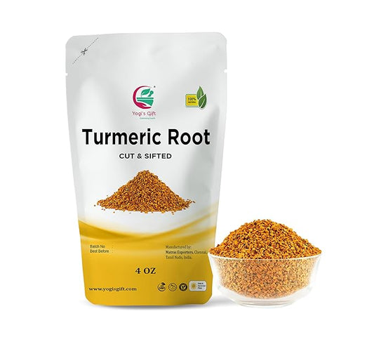 Turmeric root 4 oz | Cut and Sifted Dried Turmeric Pieces | Flavourful Indian Spice | Make Healthy Teas, Smoothies and Lattes | Curcuma longa | 100% Pure and Natural | by Yogi?셲 Gift짰
