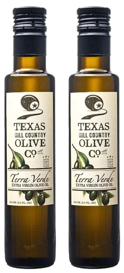 Texas Hill Country Olive Co Terra Verde Extra Virgin Olive Oil - Cold Pressed EVOO Gourmet Olive Oil - Rich & Fruity - Perfect for Finishing & Dressing - Award Winning & Made in Texas (8.5 oz, 2 Pack)