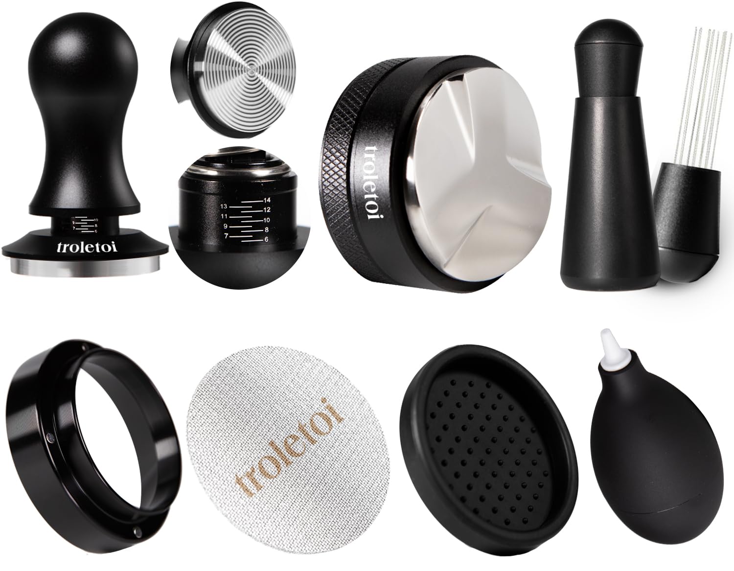 troletoi 7 PCS Espresso Accessories Kit: 53.3mm Espresso Tamper, Coffee Distributor, Puck Screen