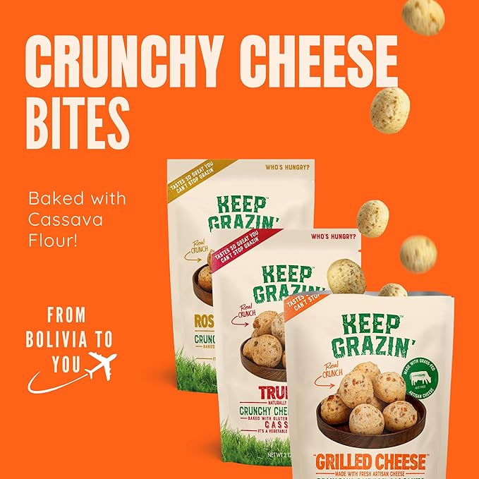 Keep Grazin Grain Free Crunchy Cheese Biscuits - Variety Pack | 2.12 Ounce (Pack of 9) | Gluten & Sugar-Free, Non-GMO Protein Snacks - Baked with 100% Grass-Fed Cheese & Cassava Flour