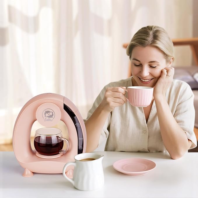 Single Serve Coffee Maker,Fast Brew in 2 minutes,Stylish竊낧ompact Design,MINI Q 2 IN 1 Coffee Machines for K*cup Capsules & Ground Coffee, Pink Coffee maker