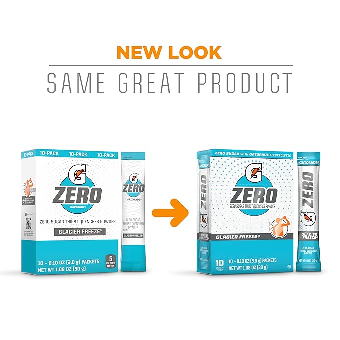 Gatorade G Zero Sports Drink Mix Powder Packets, Glacier Freeze, Electrolyte Powder Drink Mix for Hydration, Zero Sugar, Total 120 Packets