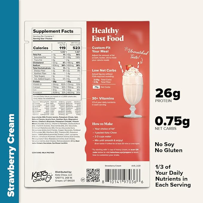 Keto Chow Elite Kit | Keto Meal Replacement Shake Powder | Nutritionally Complete | Low Carb Shakes | Delicious Easy Meal Substitute | Protein Rich Keto Food You Choose The Fat | Single Meal Samples
