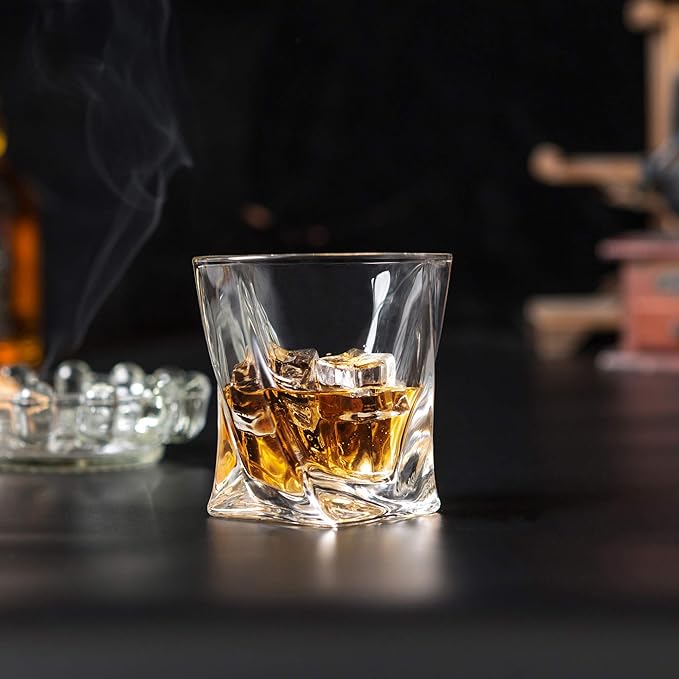 KANARS Old Fashioned Whiskey Glasses with Luxury Box - 10 Oz Twisted Liquor Tumblers for Scotch, Bourbon, and Cocktail Drinks - Set of 2 - Men Gift for Housewarming Birthday Anniversary