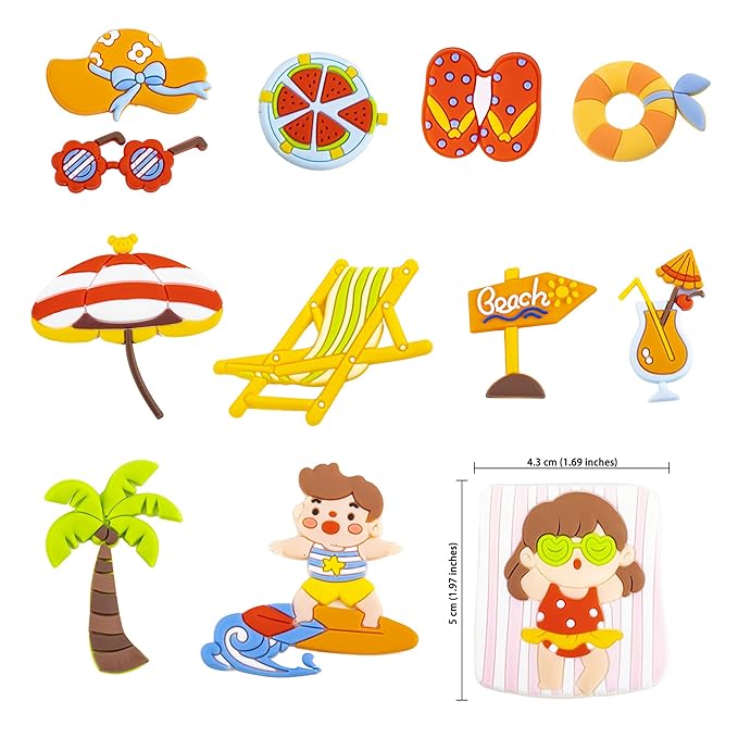 Gyufise 12Pcs Summer Beach Hawaii Cupcake Toppers Sun Umbrella Ball Diving Coconut Watermelon Sunglasses Slippers Cupcake Picks Baby Shower Hawaii Pool Theme Birthday Party Cake Decorations
