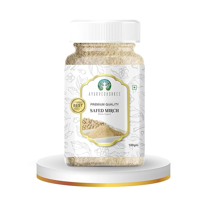 AYURVEDASHREE White Pepper Powder 100gm PET Jar | All Natural | Non GMO, 100% Raw | Sourced from India |For Cooking, Smoothies, Tea.