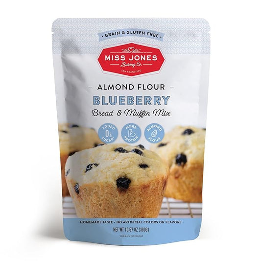 Miss Jones Baking Blueberry Muffin Mix - Almond Flour, Gluten Free, Low Carb, No Sugar Added, Naturally Sweetened Desserts & Treats - Keto, Diabetic, Atkins, WW and Paleo Friendly