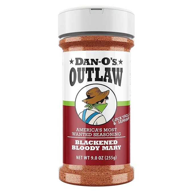 Dan-O's Outlaws Blackened Bloody Mary Seasoning, 9 oz Bottle, All Purpose Seasoning for Chicken, Seafood, Drinks, Veggies and More, Use this Spice Blend to Rim Glasses or Season Snacks