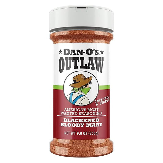 Dan-O's Outlaws Blackened Bloody Mary Seasoning, 9 oz Bottle, All Purpose Seasoning for Chicken, Seafood, Drinks, Veggies and More, Use this Spice Blend to Rim Glasses or Season Snacks