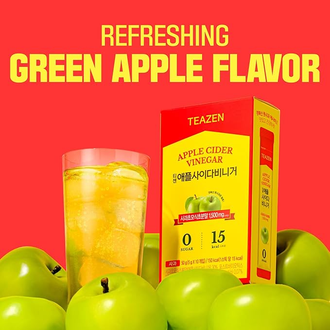TEAZEN Apple Cider Vinegar Drink Powder Stick ??On-the-Go Wellness with 1500mg ACV, Sugar-Free, Postbiotics, 10 Sticks | Supports Digestion & Metabolism