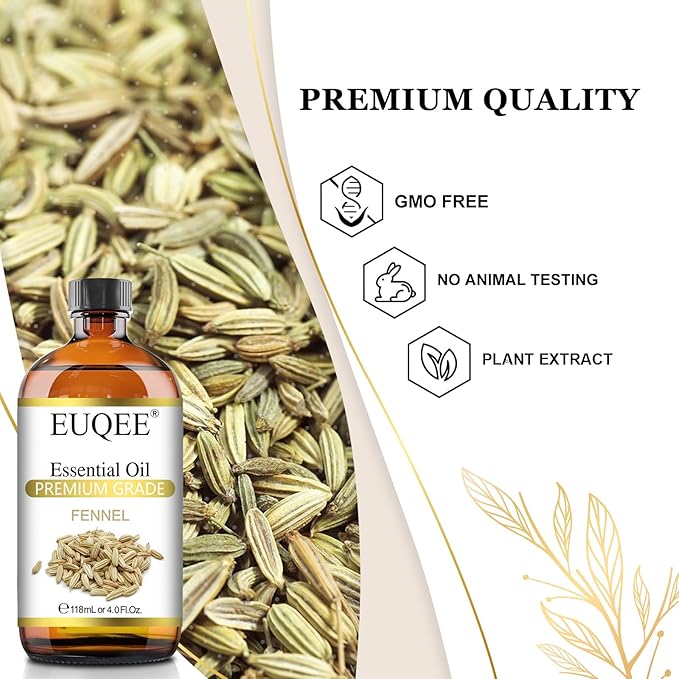 Fennel Essential Oil 4Fl.Oz Pure Fennel Oil with Glass Dropper for Skin, Aromatherapy, Diffuser, Soap Making, Candle Making - 118ml