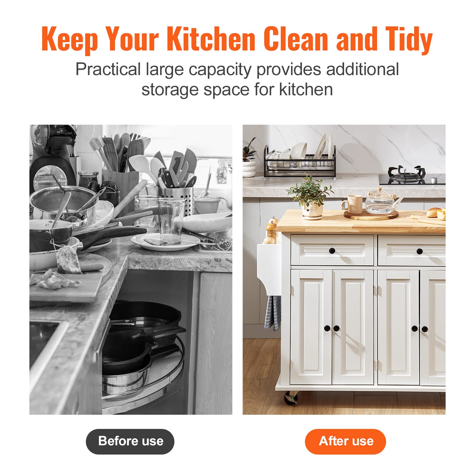 VEVOR Kitchen Island Cart with Solid Wood Top, 35.4" Width Mobile Carts with Storage Cabinet