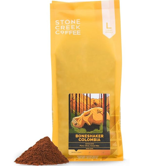 Stone Creek Coffee Light Roast Ground Coffee ??2 LB (Pack of 1) ??Smooth Specialty Fresh Roasted Coffee Beans with Juicy and Citrus Tasting Notes, Boneshaker Colombia