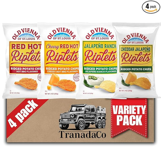 Old Vienna of St. Louis Ridged Potato Chips 9oz Bags Spicy Variety (4 Pack) Snack Box by TranadaCo