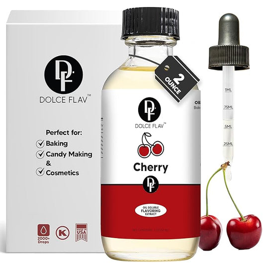 Dolce Flav Cherry Extract ??2 Ounce Oil-Soluble Kosher, Sugar-Free, Concentrated Fruity Flavor for Candy, Chocolates & Desserts, Includes Measured Dropper