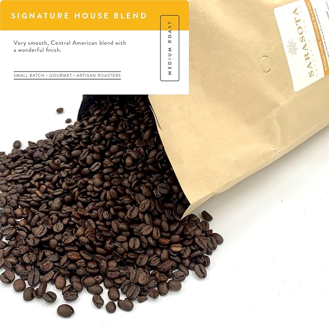 Sarasota Coffee Ground Signature House Breakfast Blend | Medium Roast Gourmet Coffee Grounds | Low Acid, Mold Free, Specialty Grade Bulk Ground | 5lb (80 oz)