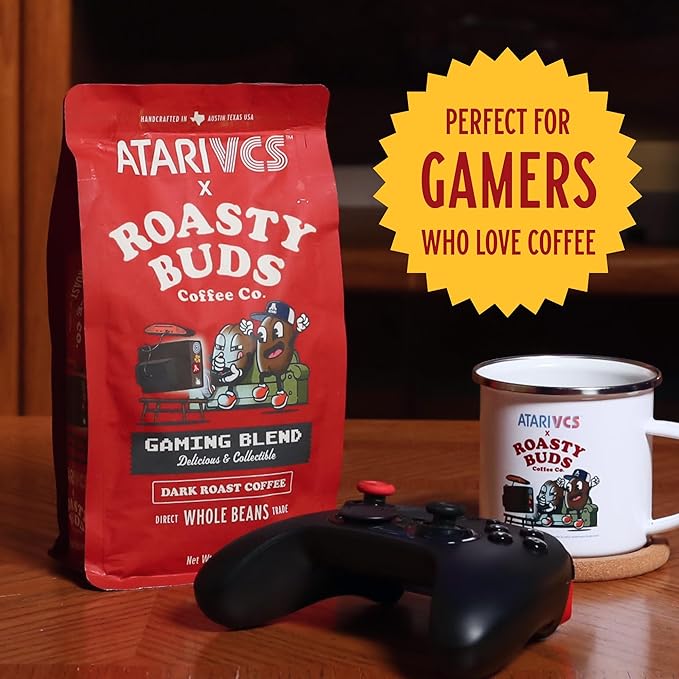 Atari VCS??Gaming Blend Dark Roast Whole Bean Coffee 12oz | Roasty Buds 100% Arabica Coffee From Colombia, Guatemala, Brazil | Gluten-Free, Non-GMO