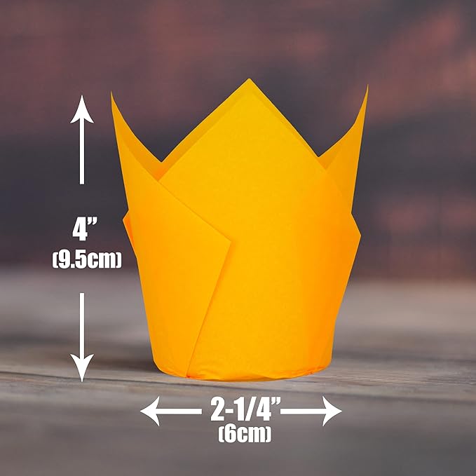 Orange color Large size Tulip Baking Cups 2-1/4"(Base diameter) x 4"(Wall height) Parchment paper baking cupcake Muffin liners, Case of 130 pcs