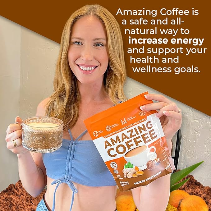 Superfoods Company |Amazing Coffee - Instant French Roast | Adaptogenic Mushrooms, Superfoods infused - Energy, Focus, Digestion, Immunity - 30 Servings - Cocoa Flavor