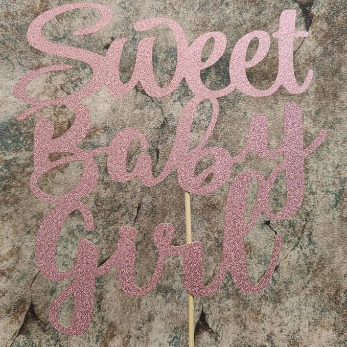 Sweet Baby Girl Cake Topper Rose Gold Glitter Girl Newborn Gender Reveal Cake Decor Cheers to Baby Show/Baby One Month/Hundred Days/Girl 1st Birthday Party Cake Supplies Decorations