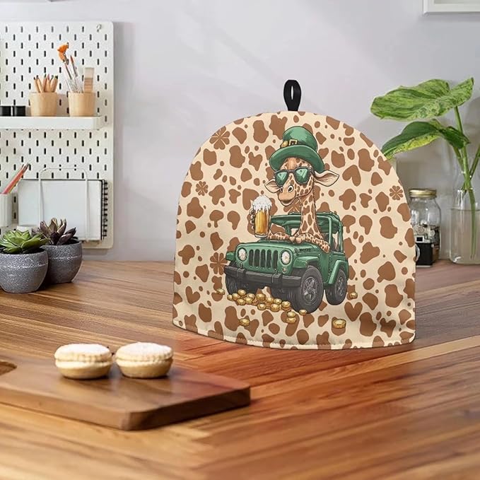 St. Patrick's Teapot Cover Women Leopard Clover Insulated Teapot Cover Washable Teapot Dust Cover with Handle