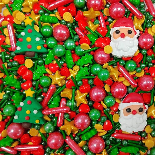 Christmas Tree Sprinkles for Cake Decorating Santa Claus Sprinkles Red Green Sugar Sprinkle for Cake Decorations Cupcake Toppers Baking Cookie Decorating Ice Cream Celebrations