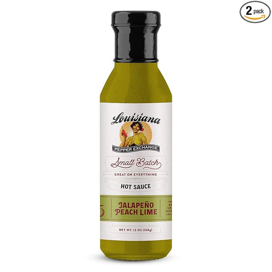 Louisiana Pepper Exchange Peach Jalapeno Lime Hot Sauce, Gluten-Free, 12 Fl Oz, 2-Pack