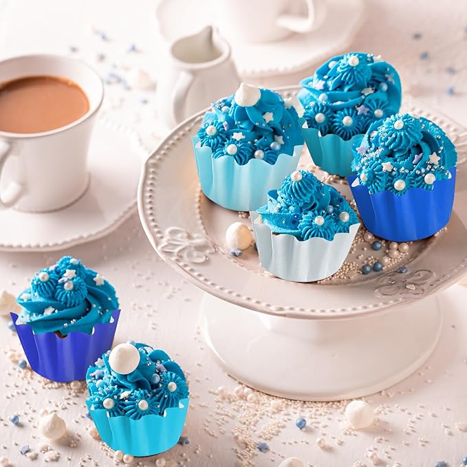 Quera 200 Pcs Grease-Resistant Mini Cupcake Liners White Blue Navy Blue Heavy Duty Paper Muffin Baking Cups for Wedding Birthday Holiday Party or Baby Shower(1.18 x 1.18 in)