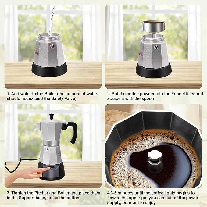 Electric Aluminum Moka Pot 5-6 Cup 270ml Espresso Maker with Detachable Base Ideal Coffee Makers for Home MochaPot Italian and Cuban Cafì±?Coffeemaker Espressomaker CoffeePot Silver