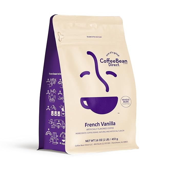Coffee Bean Direct French Vanilla Flavored, Whole Bean Coffee, 1 Pound Bag (Pack of 1)