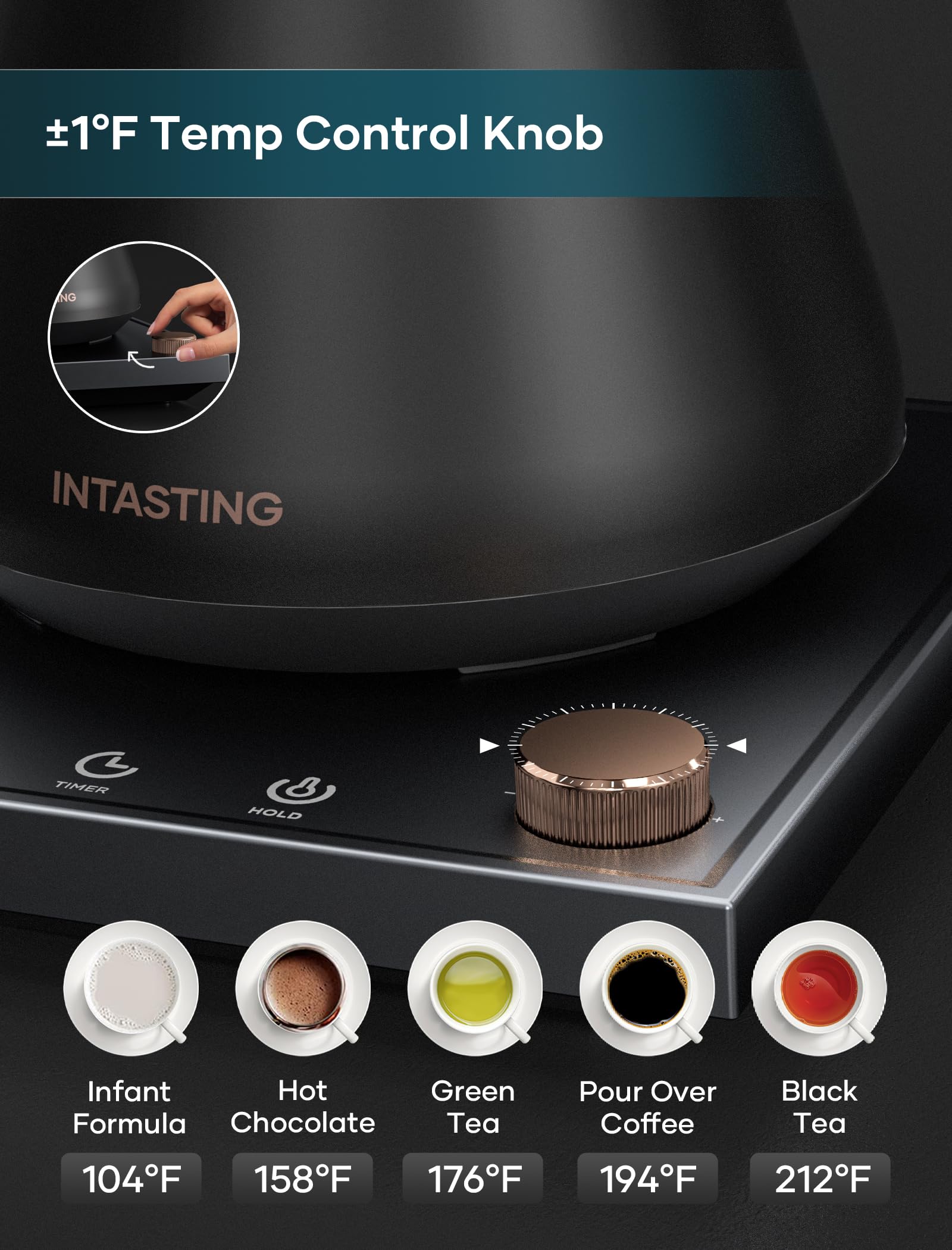 INTASTING Gooseneck Electric Kettle, Temperature Control