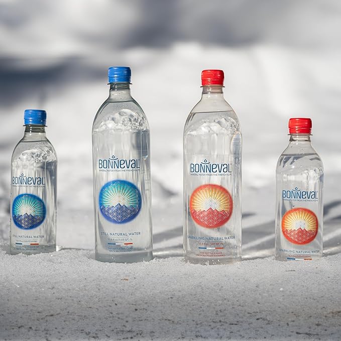 BONNEVAL - Natural Sparkling Water - 100% Pure Mineral Water from the French Alps - Naturally Filtered for 2000 Years - Rich in Electrolytes - Eco-Friendly 25% RPET Bottles tethered caps - 6 pack, 33.8 FL OZ