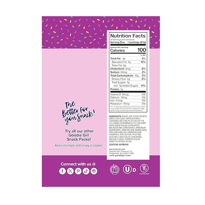 Goodie Girl Mini Confetti Sugar Cookies – Peanut Free, Gluten Free, No Artificial Ingredients – 100 Calorie Snack Packs – 24 Individual Packs