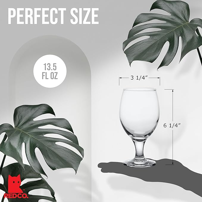 Red Co. Belluno Classic Clear Glasses for Water, Juice, Liquor - Wine Goblets - Set of 6 (13.5 Ounces)