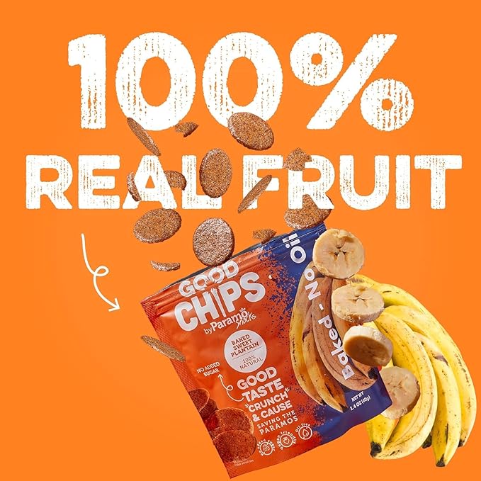 Good Chips Baked Crunchy Sweet Plantain Chips - Crispy, Oil Free, Healthy Maduritos - 0.7 oz - Pack of 12