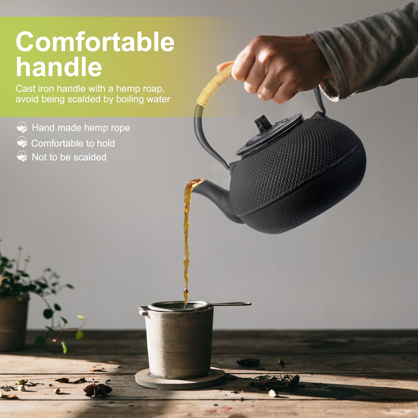 suyika Japanese Tetsubin Cast Iron Teapot Tea Kettle pot with Stainless Steel Infuser for Stovetop