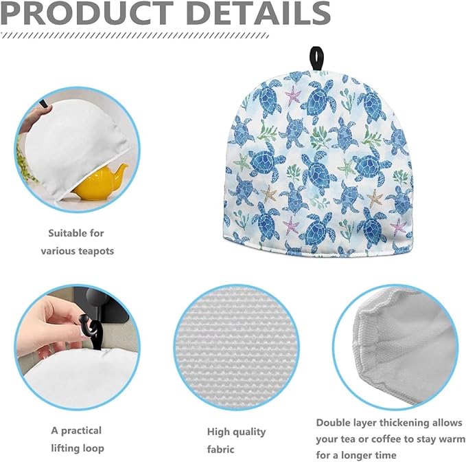 Sea Turtle Starfish Tea Cosy Teapot Cover Tea Pot Decor Covers Insulated Kettle Cover Kitchen Breakfast Warmer for Home Office for Women Mom Tea Lover