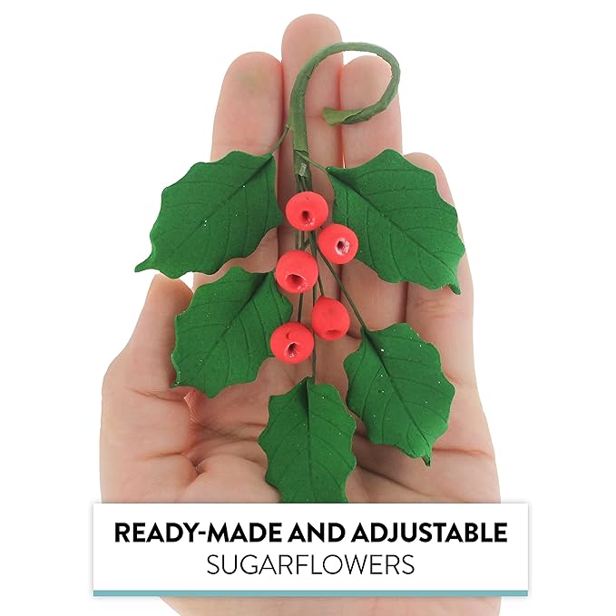 Global Sugar Art Christmas Cake Holly, 5 Leaf Sugar Cake Flower Spray, 3 Count by Chef Alan Tetreault