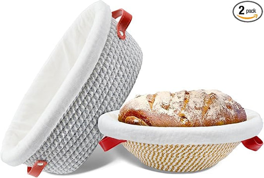 Cotton Rope Banneton Bread Proofing Basket Set,Oval & Round Sourdough Bread Basket Proofing with Liners,Covers Gifts for Bakers Women Wife Mom