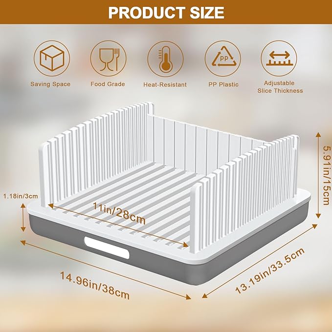 Upgrade Widen Bread Slicer for Sourdough rounds, 13??Adjustable Large Capacity Wide and Thicknesses, Foldable and Compact Cutting Guide with Crumb Tray, Suitability for Homemade sourdough Bread
