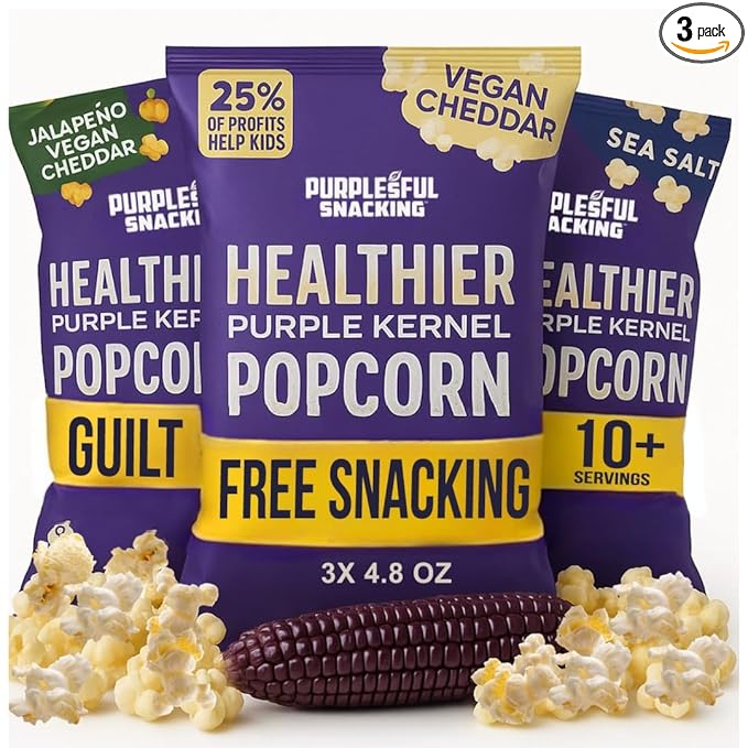Purplesful Purple Corn Popcorn, Silkier, Creamier & Healthy Popcorn, Vegan-Friendly, Non-GMO, Flavorful Popped Corn Gourmet Snack, Variety, Big Bulk Pack - 4.8 Oz Per Pack (Pack of 3)