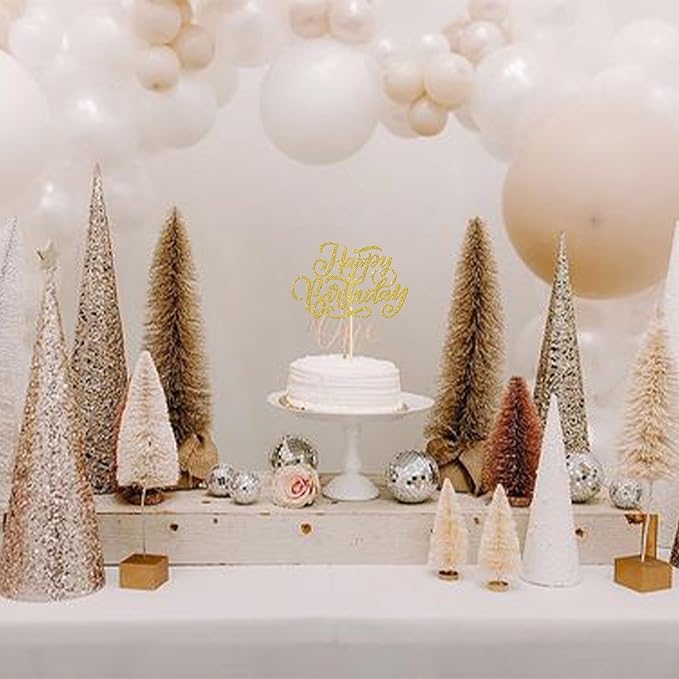 Rsstarxi 1 Pack Golden Glitter Happy Birthday Cake Topper Birthday Cake Pick Men Women Birthday Cake Decorations for Happy Birthday Theme Anniversary Party Cake Decorations