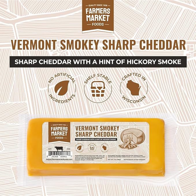Farmers Market, Gluten Free, Keto, Paleo, Low Sodium, Zero Sugar, Wisconsin Cheese Gift Sets, 3-Pack, Vermont Smokey Sharp Cheddar