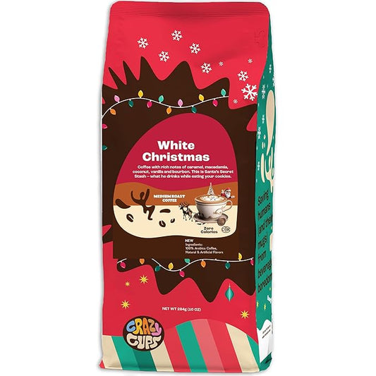 Crazy Cups Flavored Ground Christmas Coffee, White Christmas Coffee in 10 oz Bag, For Brewing Flavored Hot or Iced, (Pack of 1)