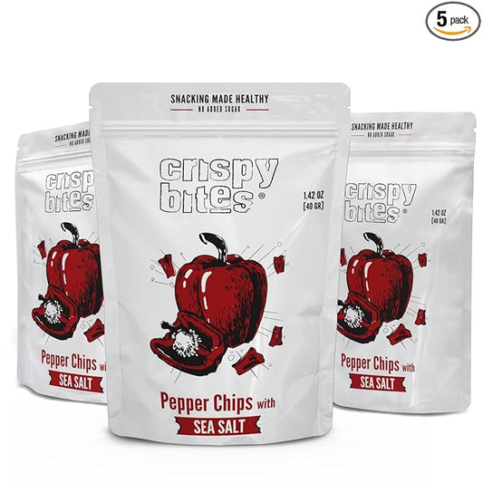 Baked Bell Pepper Chips, No Oil Added, Vegetable Crisps, No Sugar Added, Gluten Free, Healthy Snack, Vegan, Salad Topper, Sea Salt, Dried California Peppers, 1.42oz Resealable Bags, Pack of 5