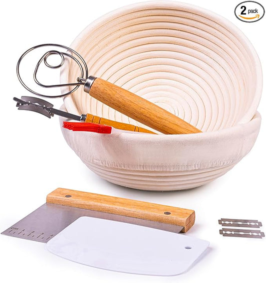 Banneton Bread Proofing Basket, Set 2 Size Sourdough Starter Kit, Sourdough Bread Baking Supplies, Bread Making Supplies Tools (Round 2 size, 10x6x3.5")