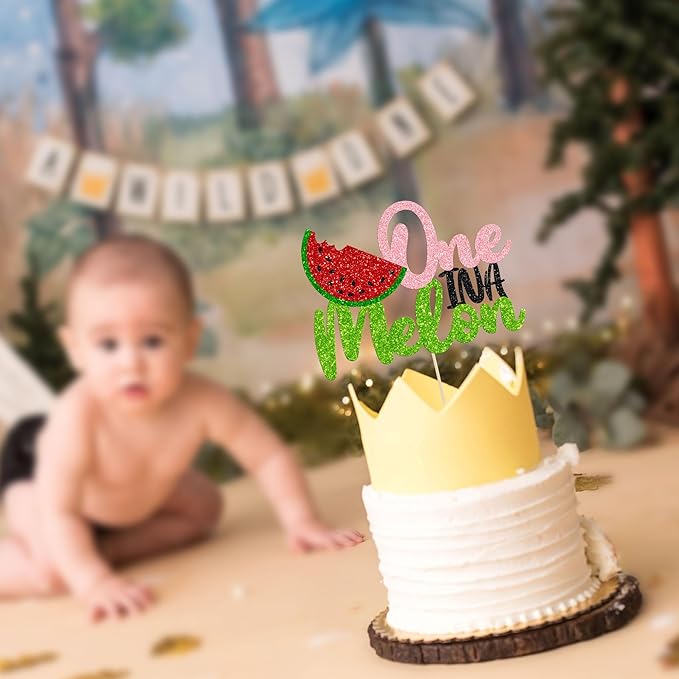 1 Pack Watermelon Cake Topper One in a Melon Cake Pick Watermelon First Birthday Baby Girl 1st Birthday Party Cupcake Decoration Supplies