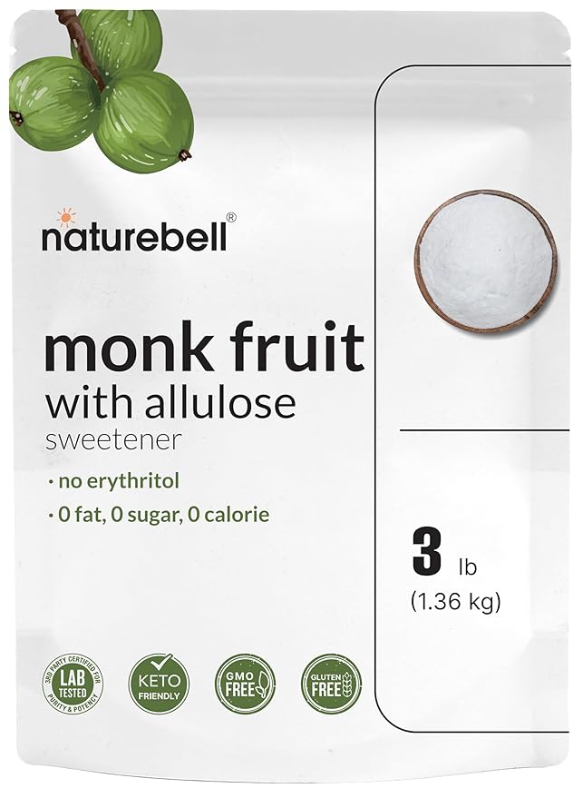 Monk Fruit & Allulose Sweetener with No Erythritol, 3 Pounds | 0 Aftertaste, 0 Calories, 0 Net Carbs ??1:1 Sugar Substitute ??Perfect Sweet Balance for Baking, Cooking, Beverages ??Keto, Vegan